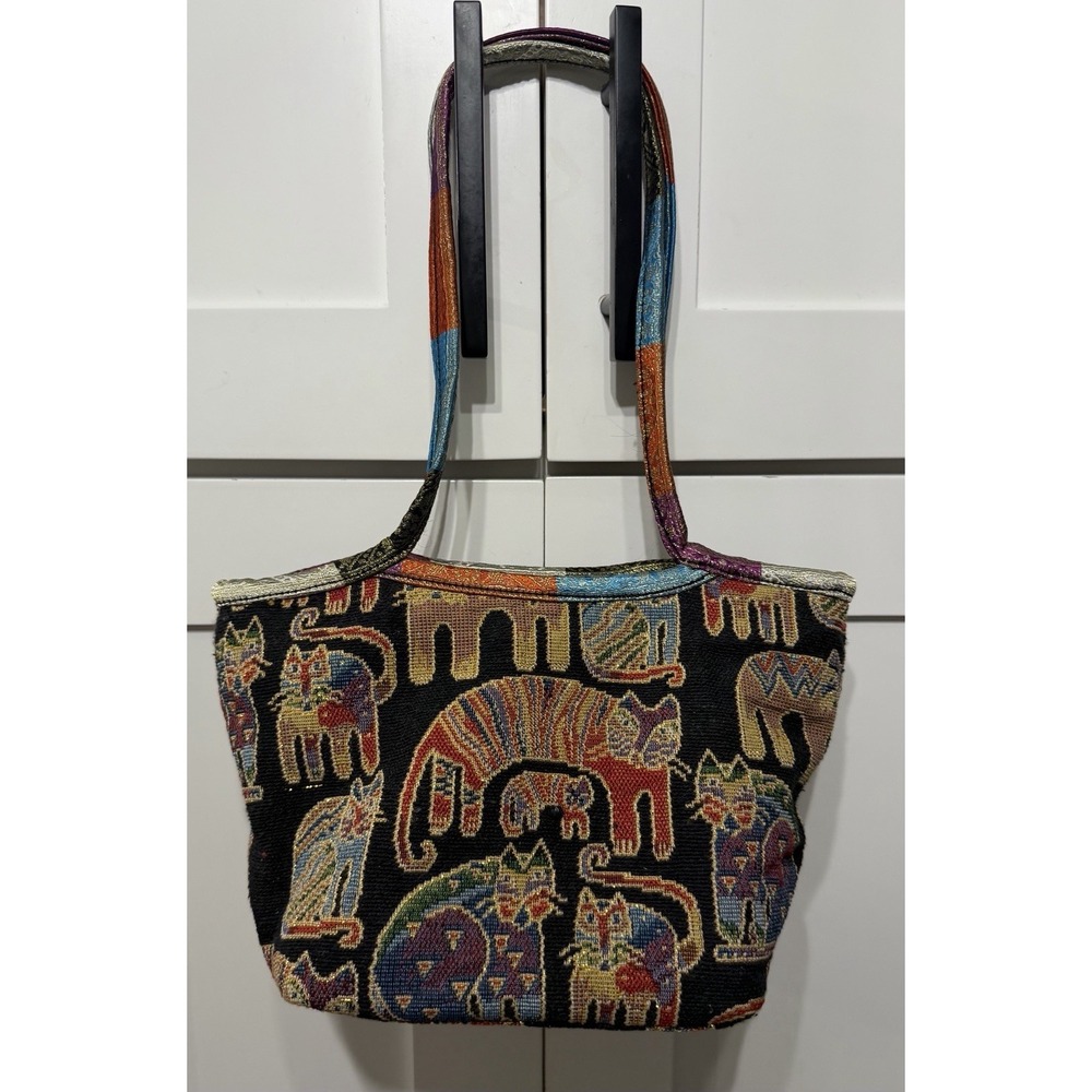 Vintage Laurel Burch All Over Cat Tapestry Purse Shoulder Handbag